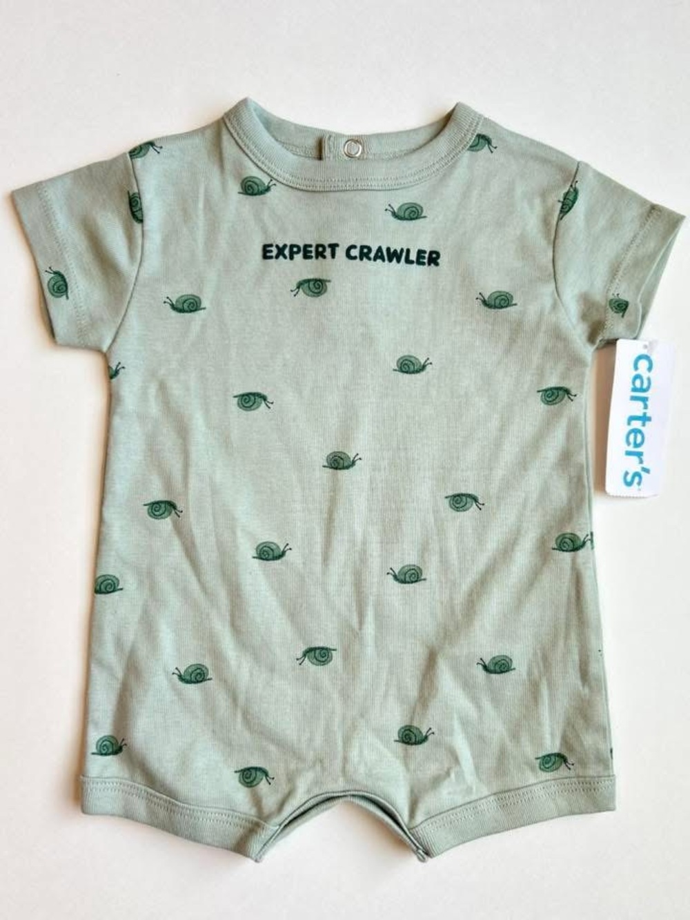 Carter's Sage Green 'Expert Crawler' Snail Print One-Piece